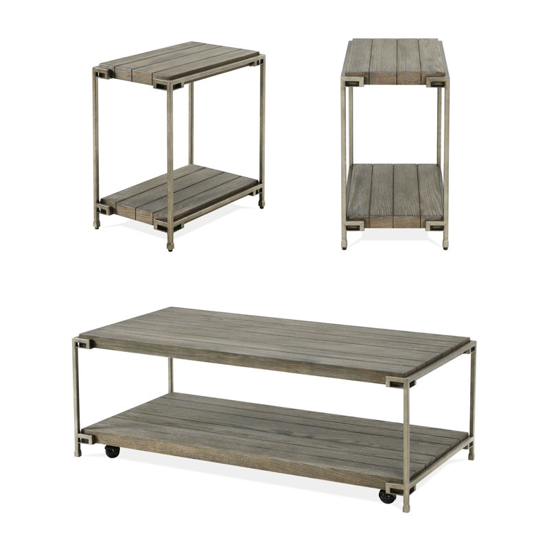 3 tables basses en graphite vieilli, base en métal de bois franc durable, décoration de salon polyvalente
