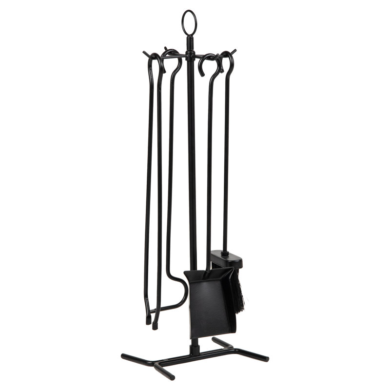 Ensemble de foyer avec support, brosse, pelle, tisonnier, pinces, L 8,25 po x l 6,75 po x H 26,25 po, 4 pièces