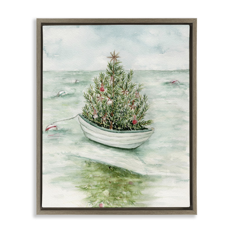 "Beachy Christmas Tree", art mural sur toile flottante par Melissa Hyatt, H 31 po x l 25 po, Cadre flottant orme Montalcino