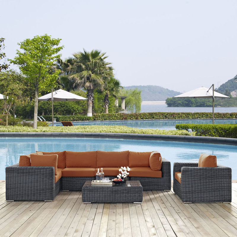 Invite 7 Piece Outdoor Patio Sunbrella Sectional Set, Canvas Tuscan Sunbrella® Canvas