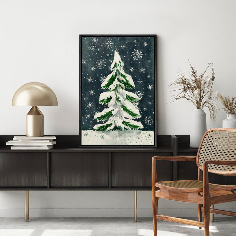 «Snowflake Snow Covered Christmas Tree Winter Modern Holiday Decor», reproduction d'art sur toile encadrée, H 24 po x l 16 po