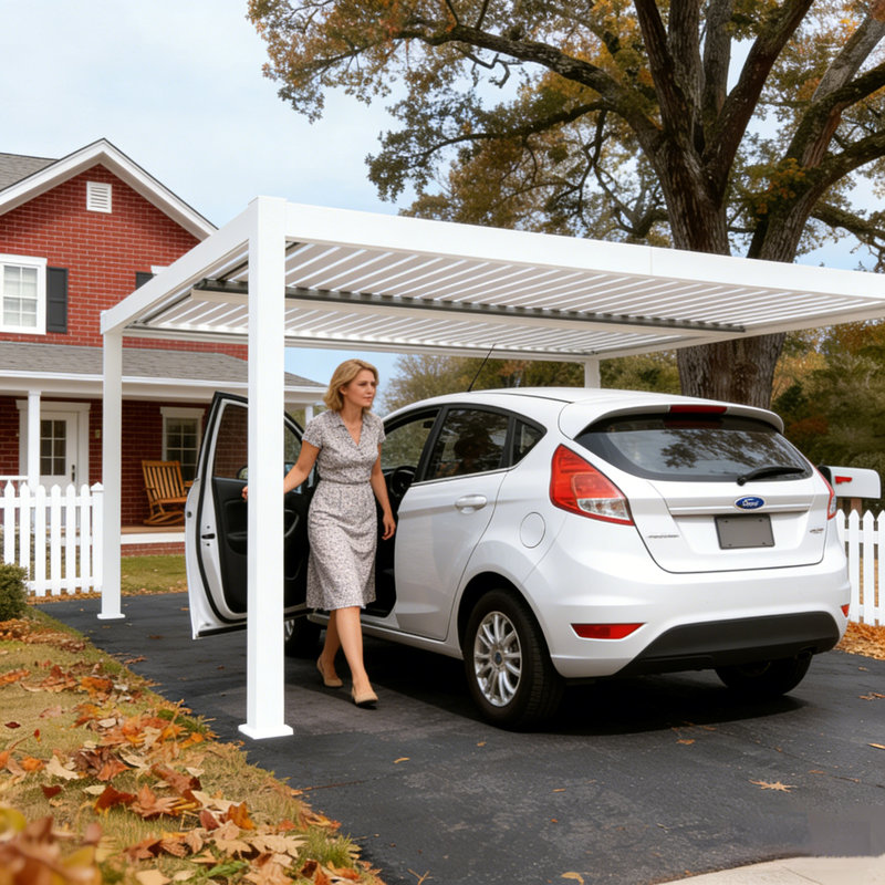 Kozyard Outdoor Louvered Pergola 12' x 14' Pergola Sun Shade All-Weather Aluminum Packing Shelter with Drainage System Adjustable Roof Waterproof for Poolside Garden Yard White