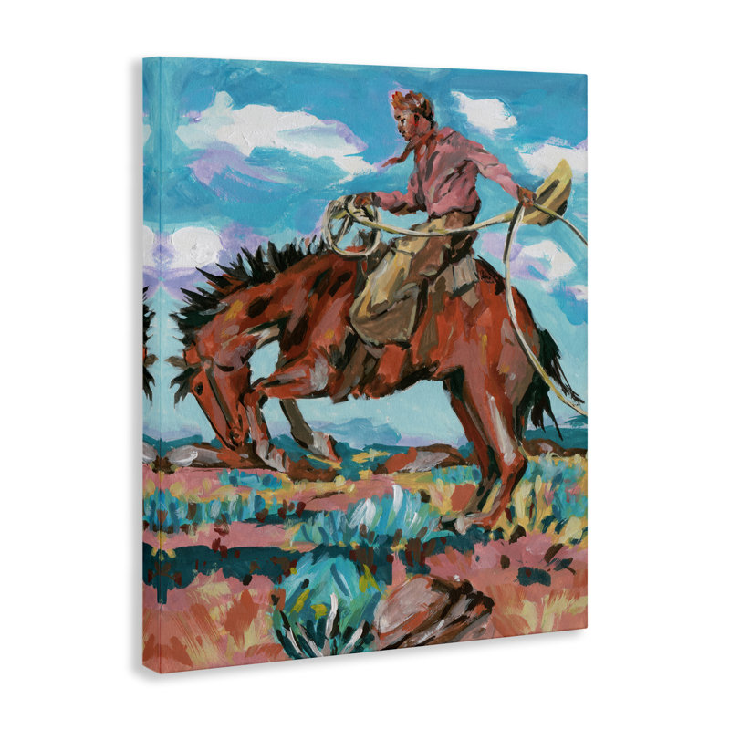 «Lassoing Cowboy Scene», art mural par Samuel Dixon, H 20 po x l 16 po