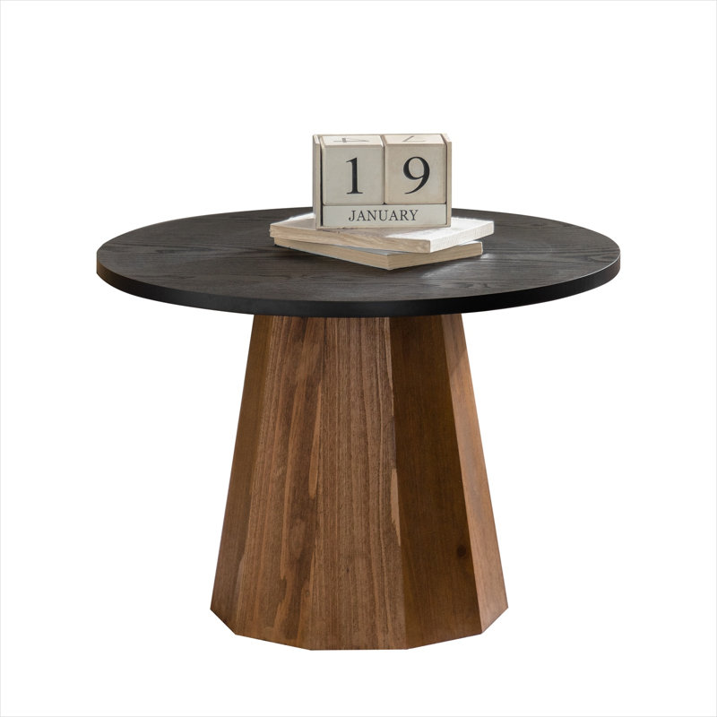Table basse ronde avec piédestal compact, placage de bois noir, diamètre de 23,62 po