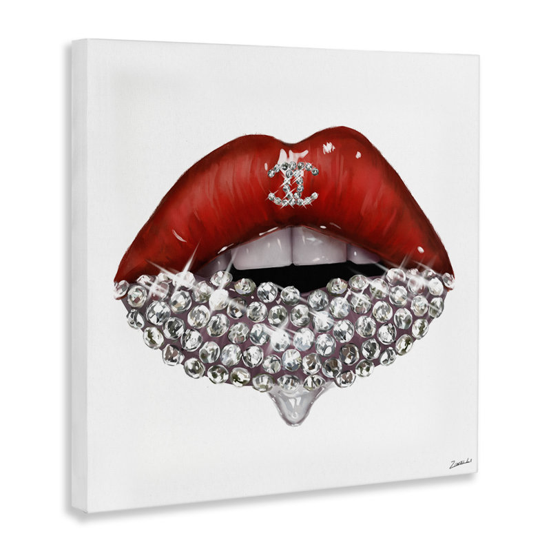 «Chic Red Lip Portrait» par Pierre Ziwei Li - reproduction d'art graphique, H 17 po x l 17 po