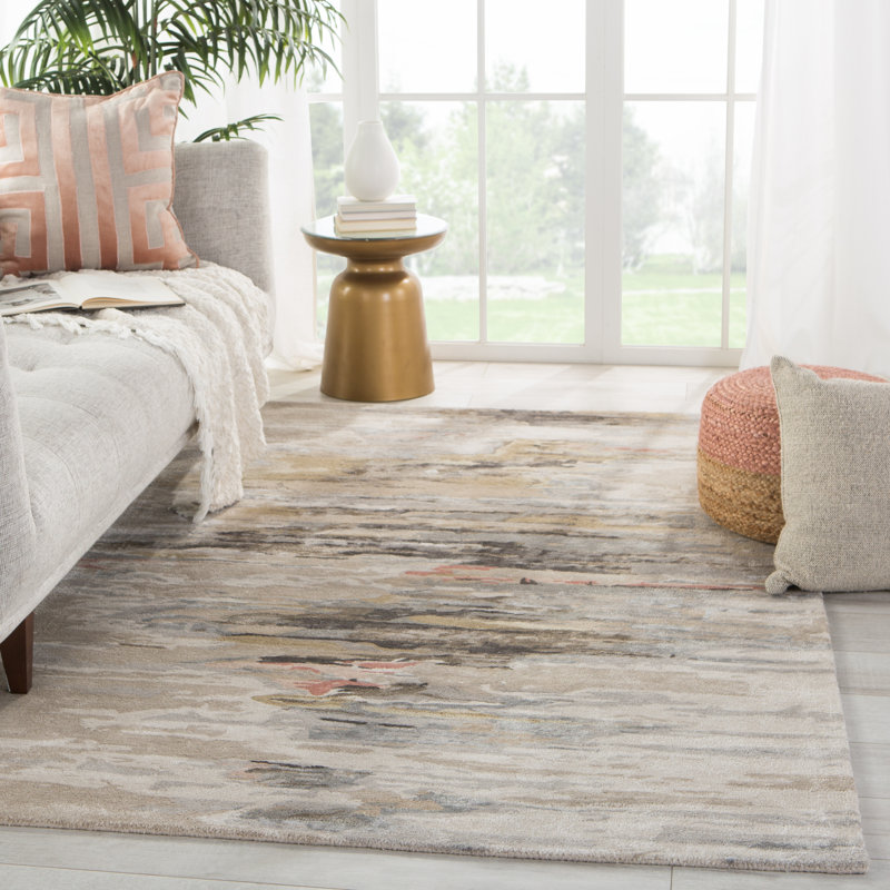 Tapis taupe / brun touffeté à la main à motif abstrait Chouteau, Rectangle 5 pi x 8 pi