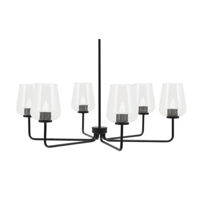 Lustre 6 lumières Amarmula, finition noir mat, verre transparent 5 po