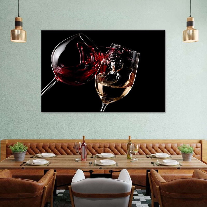 «Red and White Wine Glasses», reproduction sur toile, H 24 po x l 36 po x P 1,25 po