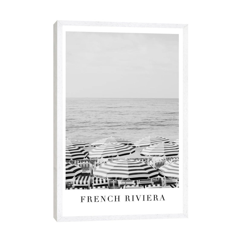 French Riviera Black And White Travel - Print on Canvas, White Framed, 66.04cm H x 45.72cm W x 3.81cm D