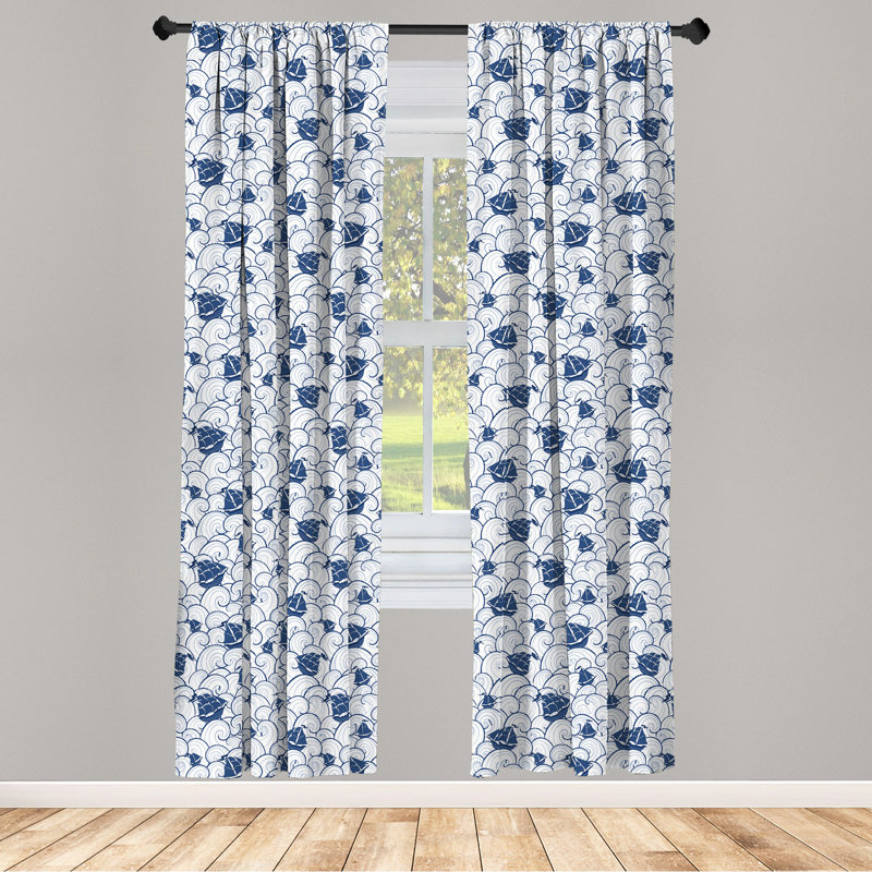 Nautical Semi-Sheer Rod Pocket Curtain Panels, 28" x 95"