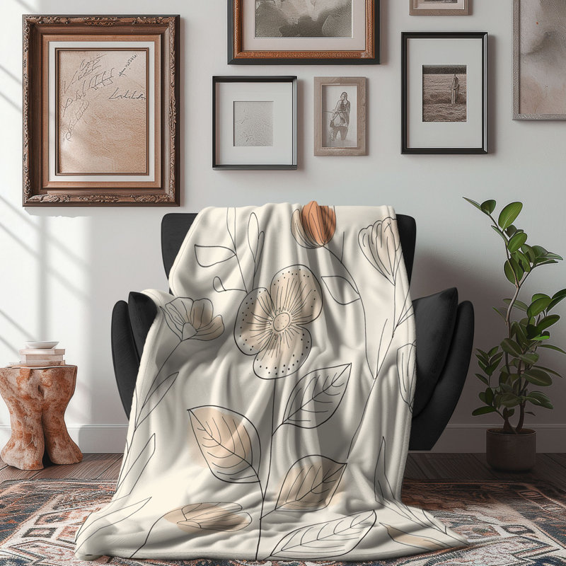 Neutral Boho Blossoms - 1 Piece Premium Sherpa Blanket, Queen