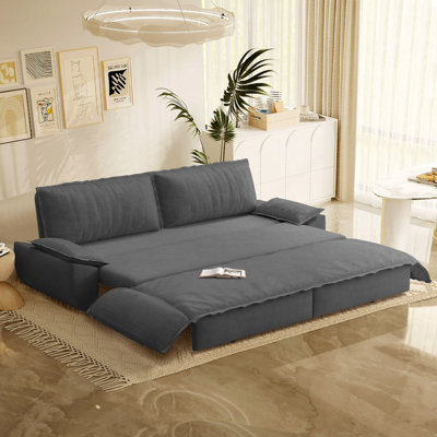 73.2"Wide Queen Pull Out Sofa Bed 3-in-1 Convertible Multi-Functional Couch with 2 Soft Pillows and Stylish Loveseat