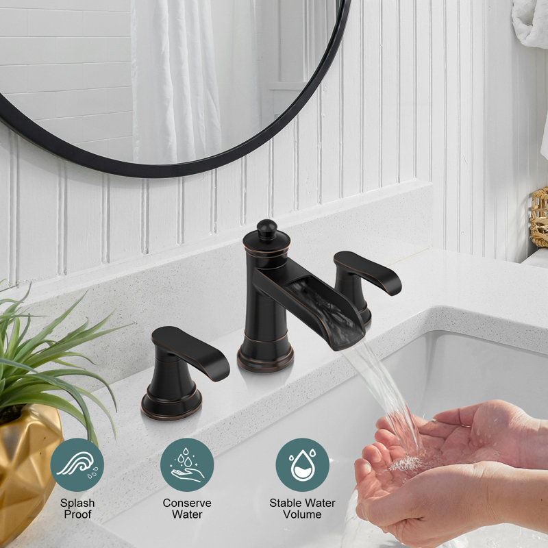 Waterfall 8 In. Widespread Double-Handle Bathroom Faucet Set 3-Holes Vanity Sink With Metal Drain , Oil Rubbed Bronze