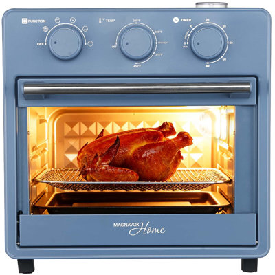 Magnavox 16L Air Fryer Oven with Steam Infusion, Countertop Convection Toaster Oven with Viewing Window & Interior Light, 6 Stainless Steel Heating Elements, Bake Broil Roast Toast Dehydrate, 200–450°F, Blue