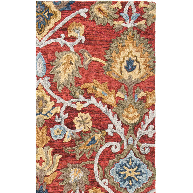 Haimes Hand Tufted Wool Floral Rug, Rectangle 2'3" x 4', Red/Orange
