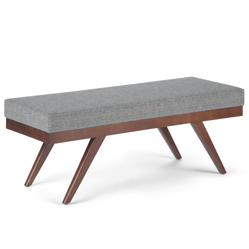 Banc de repose-pieds en tissu Tweed de style Mid-Century avec pieds fuselés évasés Chanelle, Gris galet