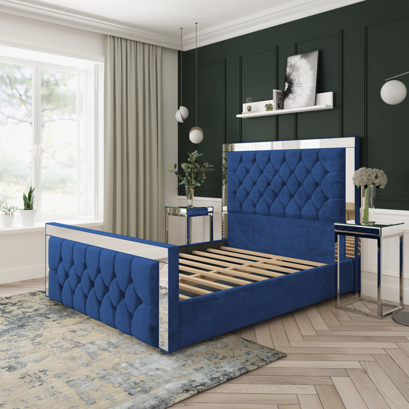 Upholstered Divan Bed, Blue, Double (4'6)
