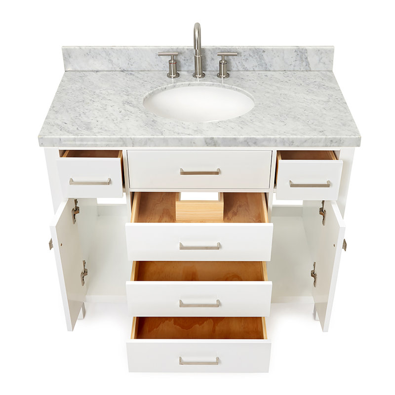 Macnair 42" Single Bathroom Vanity with Carrara White Marble Top, White