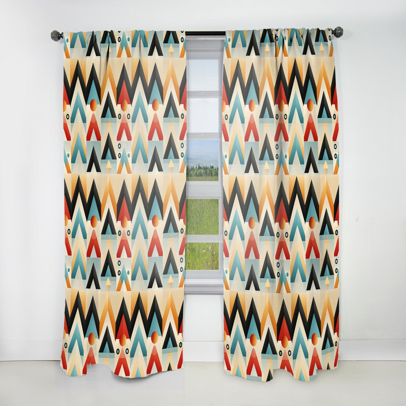 Mid-Century à motif géométrique bleu et beige - Rideau obscurcissant géométrique abstrait - 1 panneau, L 52 po x L 90 po