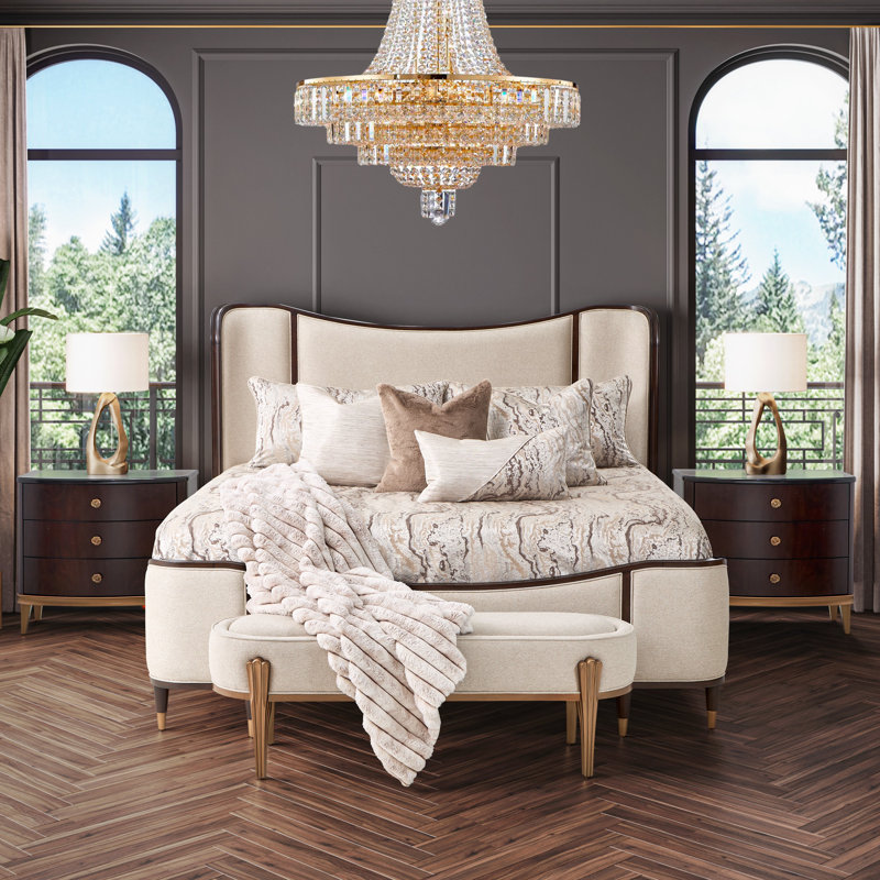 Camellia Field Queen Wingback Bed - Warm Pecan, Queen