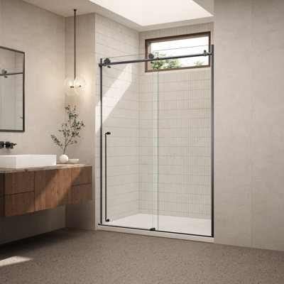 Frameless Sliding Shower Door 60" x 78", Matte Black, Reversible, 5/16" SGCC Tempered Clear Glass, Shatter-Resistant, Stainless Steel Hardware