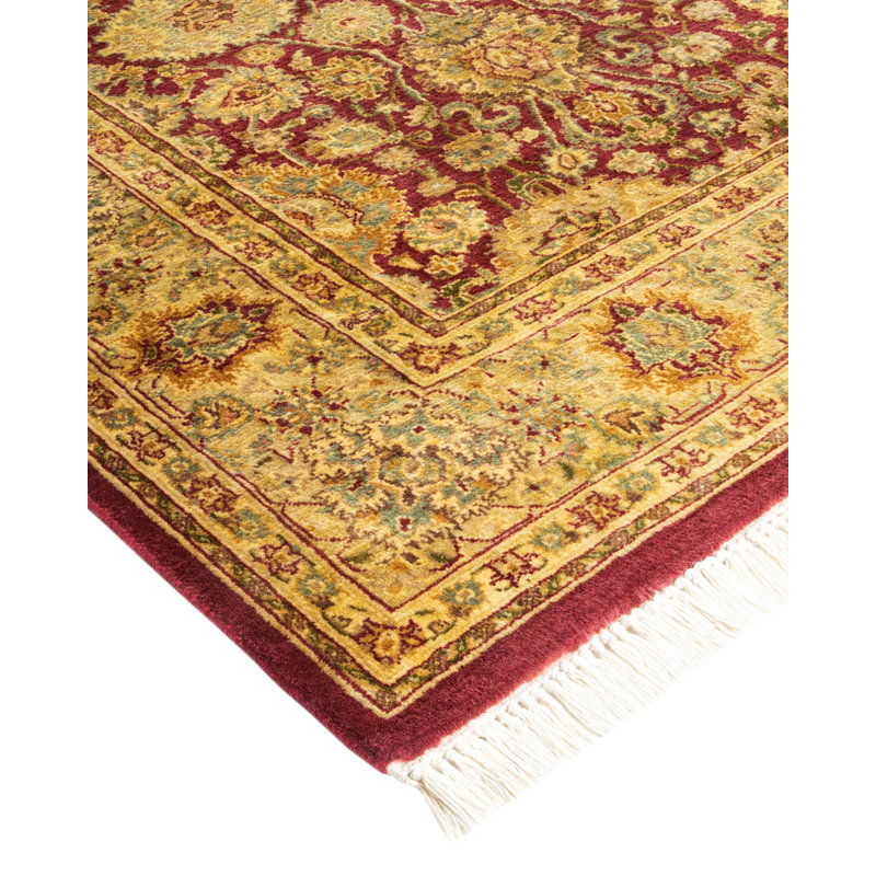 Hand-Knotted Purple Geometric Wool 5x8 Area Rug