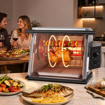 Rotisserie Oven Large Capacity 12L Shawarma Grill Machine 1250W, for Chicken, Beef Ribs, Lamb Leg, Grilled Vegetables, Countertop Grill Roaster with Heat-Resistant Door and Timer Control