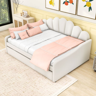 Full Wood Upholstery Daybed with Trundle and Slats by Lark Manor