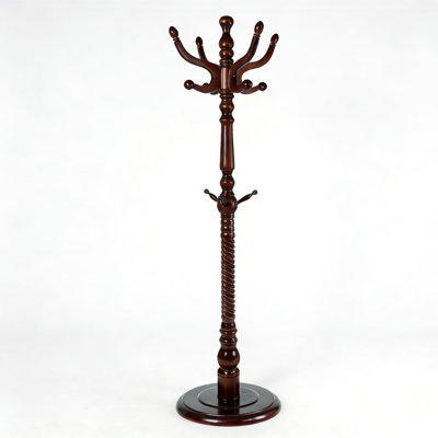 Freestanding Wooden Coat Rack With Resin Hooks, Adjustable Height Heavy Duty Hall Tree For Hanging Coats, Bags, Hats In Living Room Or Bedroom