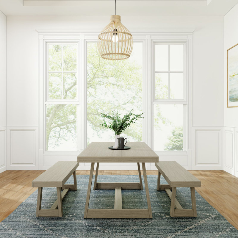 Linzy 6-Person Solid Wood Dining Set, Seashell Wirebrush