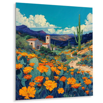 Orange, orange, désert, cactus, paysage, Mexique, I, plantes, art mural, salon