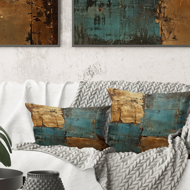 Coussin Kintsugi Retro Glam Vintage Gold On Turquoise - Abstract, 16" x 16"