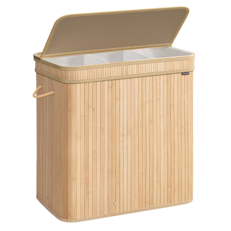 Bamboo Laundry Hamper with Handles, Natural Beige