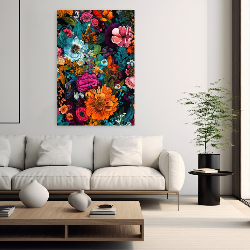 Art contemporain, art abstrait fleur naturelle, H 60 po x l 40 po