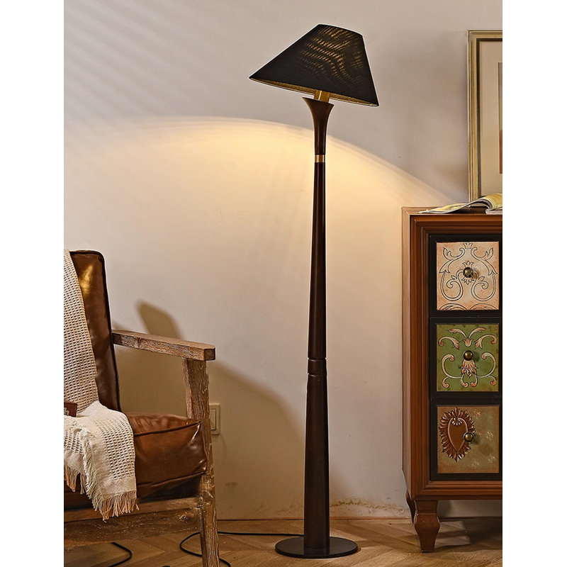 Solid Wood Floor Lamp With Tapered Fabric Shade