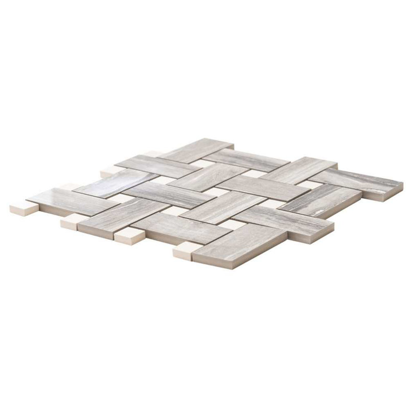 Stately Basketweave 13" x 13" Porcelain Brick Joint Wall & Floor Tile, Gray
