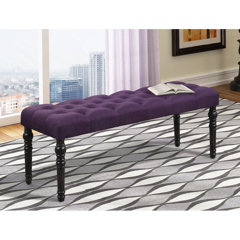 Tufted Turned Leg  Dining Bench, Purple, Purple