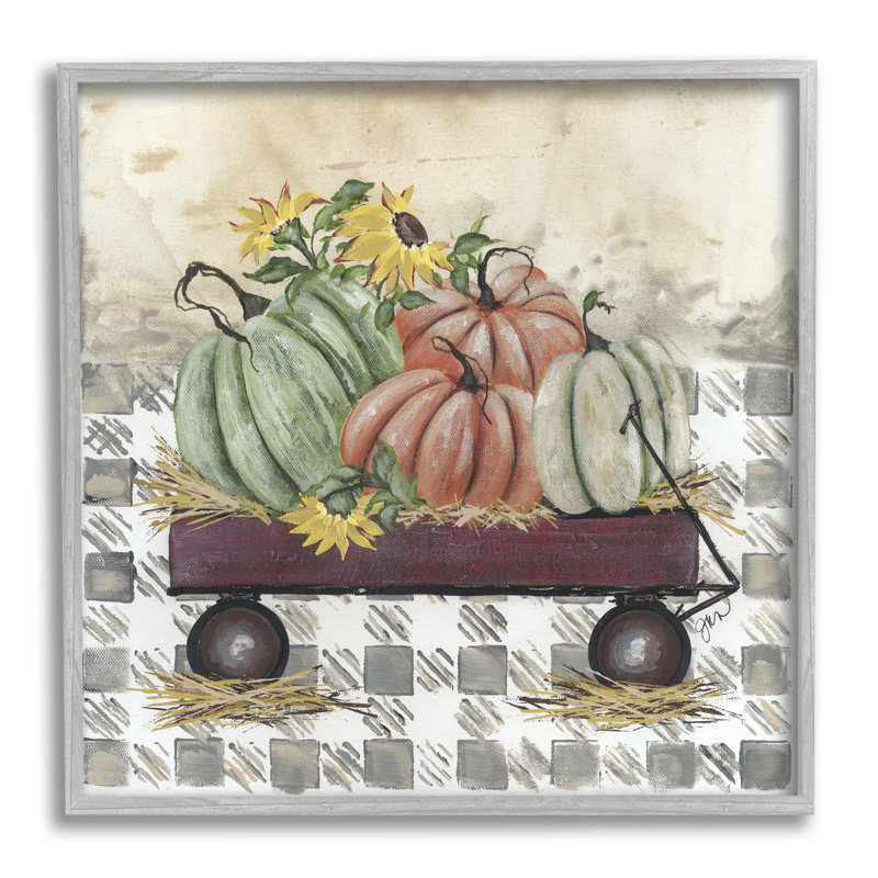 «Pumpkin Harvest Wagon», impression encadrée sur bois, H 24 po x l 24 po x P 1,5 po, Estampe numérique Farmhouse