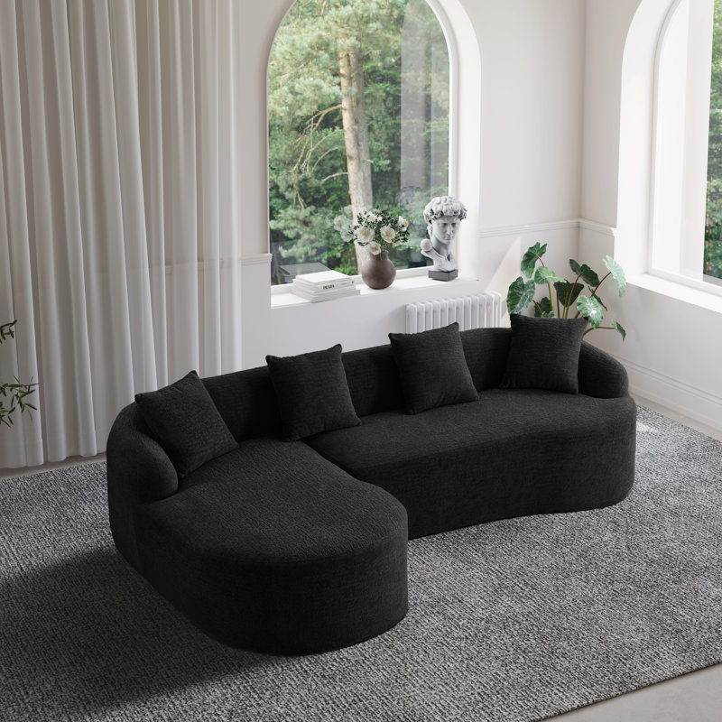 Boneless 2-piece L-shaped Sectional Sofa With Curved Design And Left-facing Chaise, Black Chenille