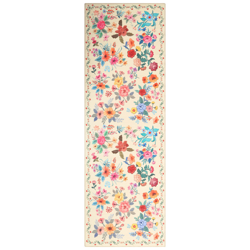 Machine Washable Area Rug for Living Room - Vintage Aesthetic, Non-Slip, mark Resistant, Low-Pile, Soft & Non-Shedding Carpet for Dining Room or Bedroom Décor