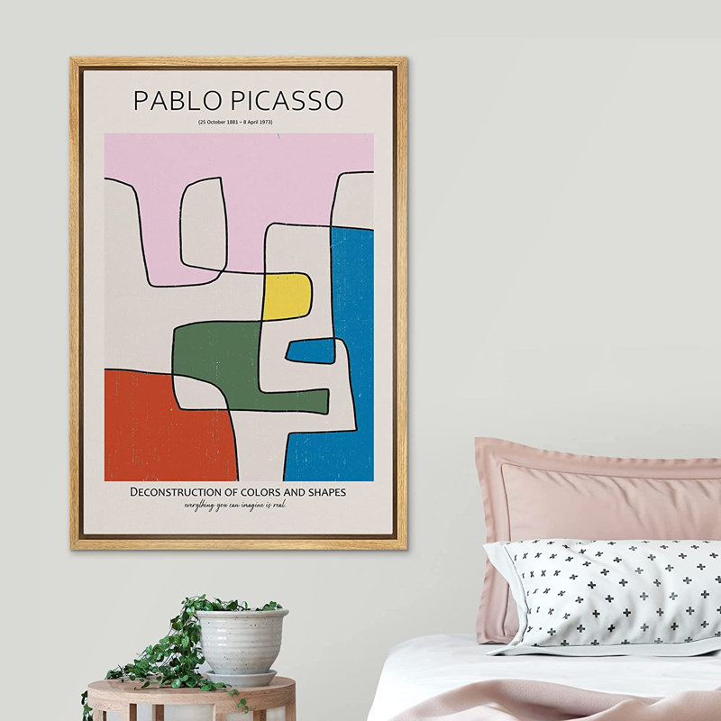 «Multicolor Geometric Line Art Abstract Shapes Illustration» par Pablo Picasso - impression sur toile, Cadre naturel