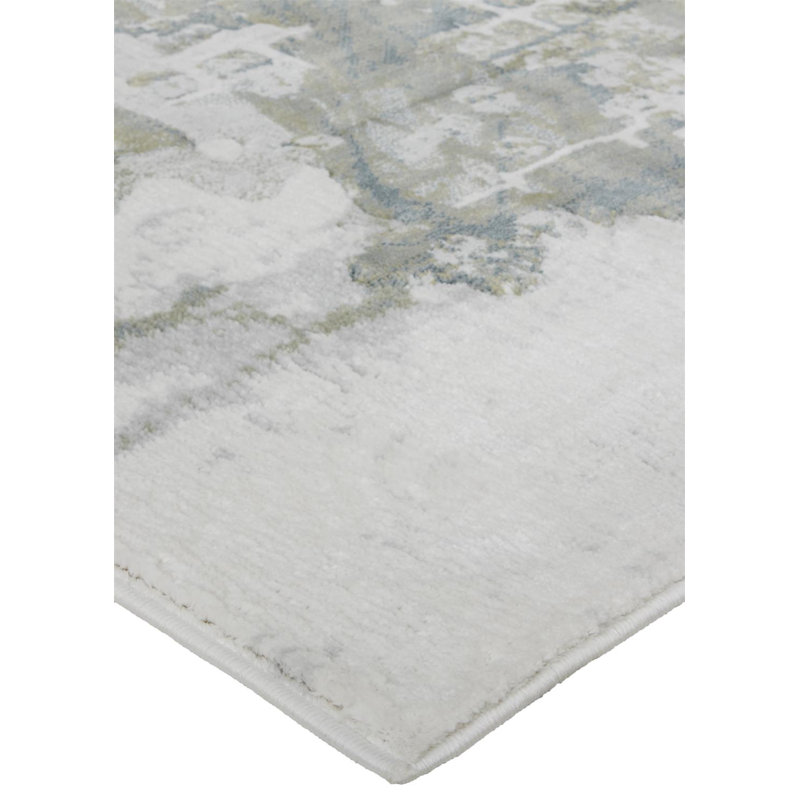 Tapis abstrait ivoire / vert Aybek, Rectangle 3 pi x 5 pi
