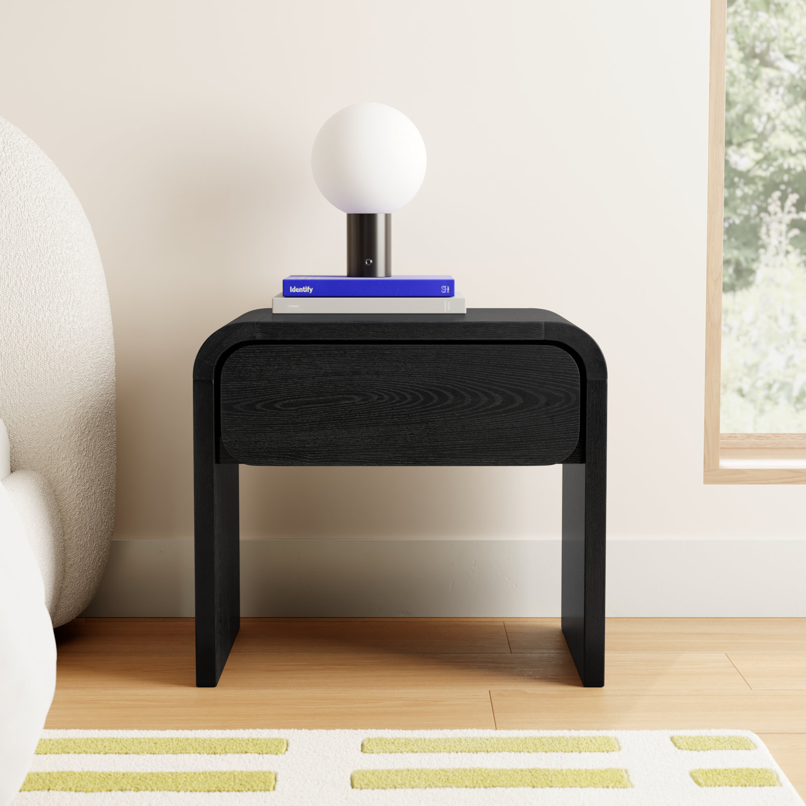 Nori 1-Drawer Nightstand, Jet Black