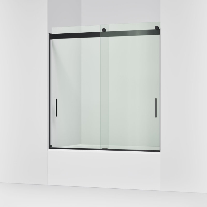 Porte de baignoire de dérivation 59,62 "x 62" avec technologie CleanCoat Levity, Noir mat, Transparent