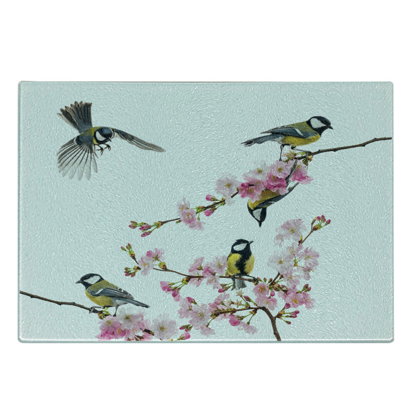 Ambesonne Colourful Tempered Glass Cutting Board Hummingbirds on Branches Multicolor
