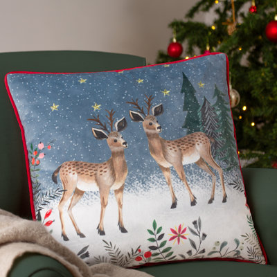 Ditsy Festive Reindeer Abstract Square Throw Cushion