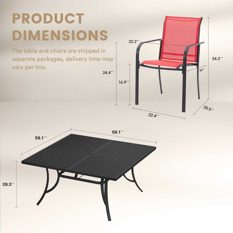 Ensemble repas extérieur pour 8 personnes avec chaises empilables, Black/Red