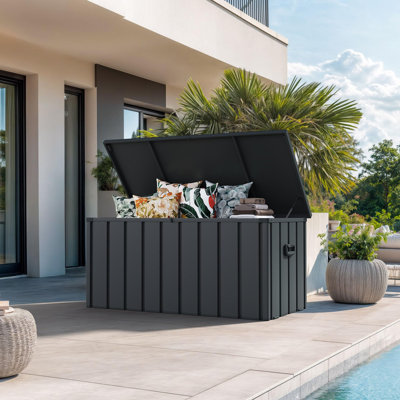 Purple Leaf 100 Gallons Water Resistant Lockable Resin Deck Box, Gray - Outdoor Storage Container for Patio Cushions, Pool Accessories & Garden Tools