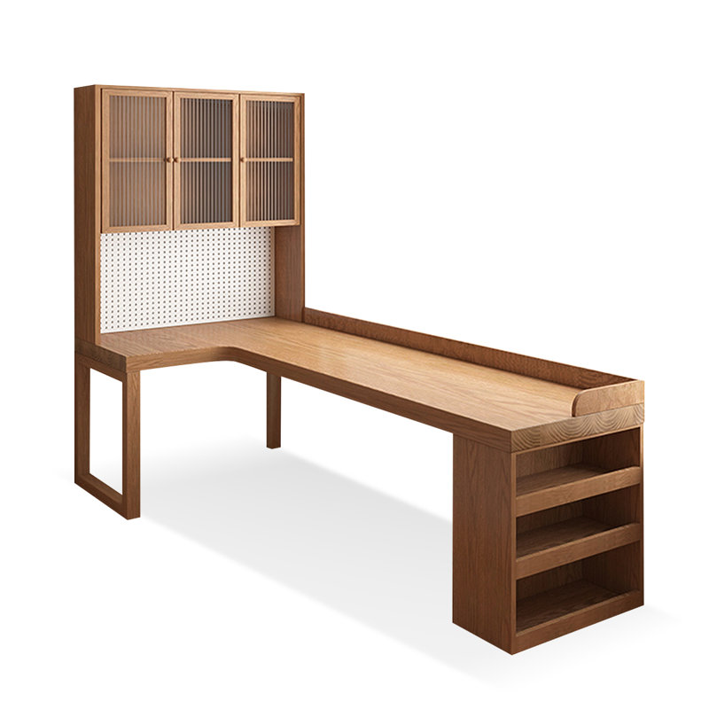 Brown Rectangular Solid Wood+Glass desk, 29.53" H x 78.74" W x 47.24" D