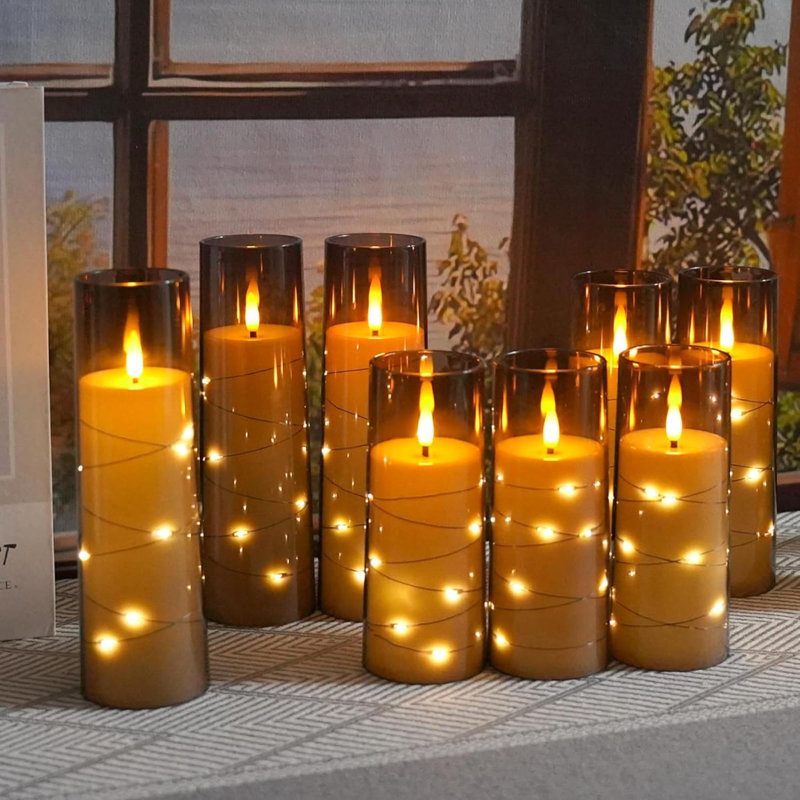 Flameless LED Candles With Timer 9 Pc Flickering Flameless Candles For Romantic Ambiance And Home Decoration Stable Acrylic Shell,With Embedded Star String,Battery Operated Candles(Ivory)